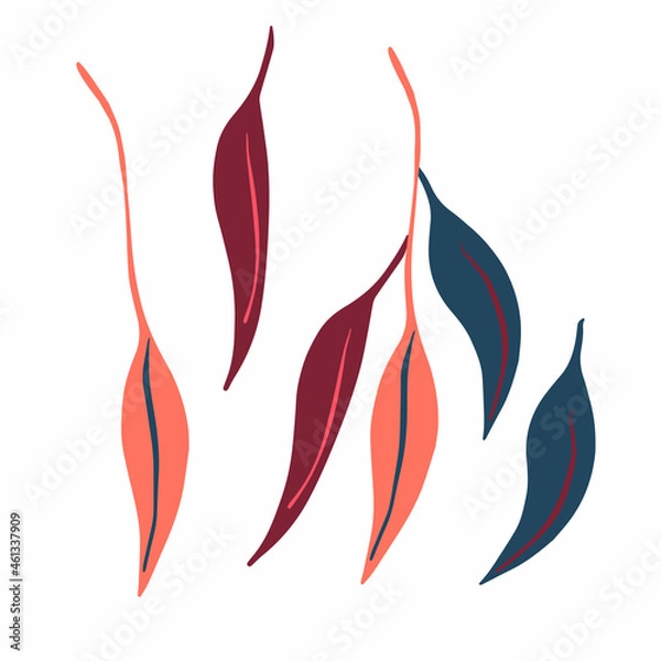 Fototapeta Modern isolated stylized design with abstract colorful eucalyptus leaves