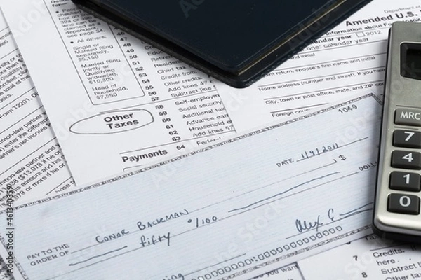 Obraz Tax Documents with Calculator and Cheque