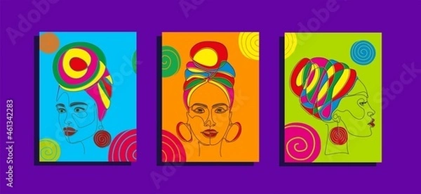 Fototapeta Modern abstract line minimalistic women faces and arts background with different shapes for wall decoration, postcard or brochure cover design. Vector illustrations design.