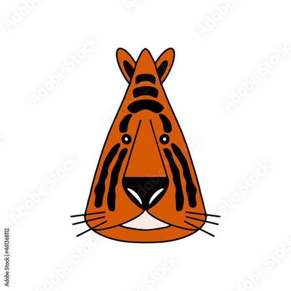 Fototapeta Tiger head stylized on white background. Vector illustration for print, poster, clothes.