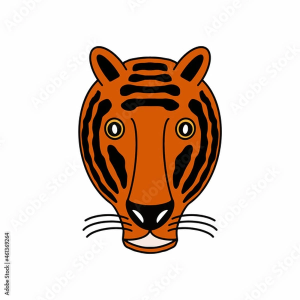 Fototapeta Tiger head stylized on white background. Vector illustration for print, poster, clothes.