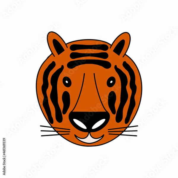 Fototapeta Tiger head stylized on white background. Vector illustration for print, poster, clothes.