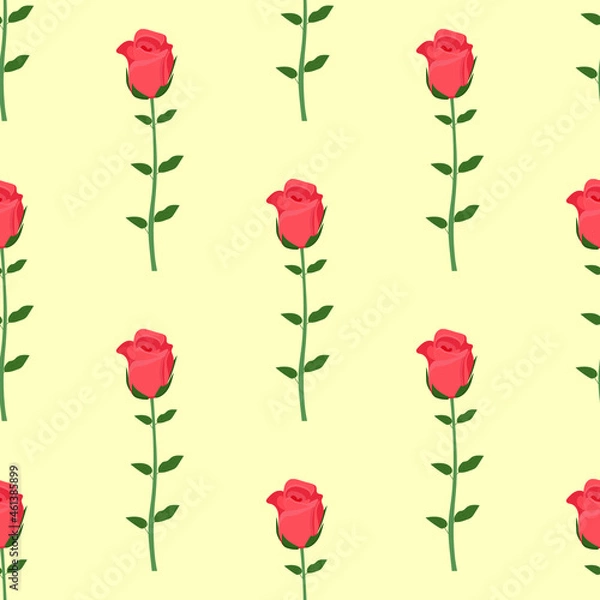 Fototapeta A pattern of a red rose on a yellow background 