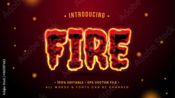 Fototapeta Burning Fire 3d Text Style Effect. Editable illustrator text style.