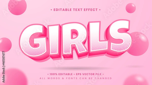 Fototapeta Pink Girl 3d Text Style Effect. Editable illustrator text style.