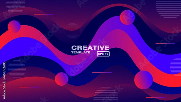 Obraz Colorful wave shapes background. Liquid flow color backdrop design. Fluid shapes composition layout. Vector eps10.
