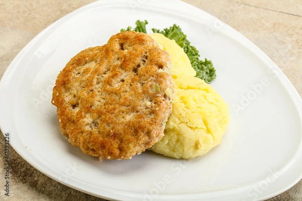 Fototapeta Chicken cutlet with mashed potato