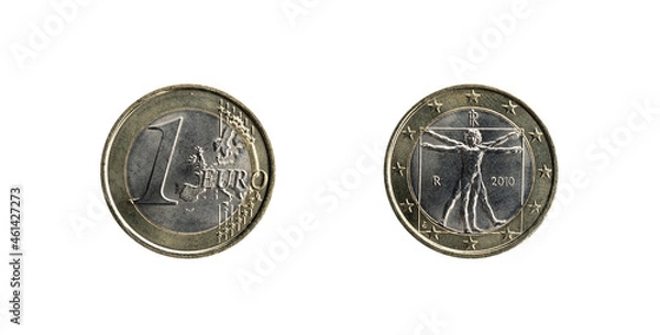 Fototapeta 1 Euro coin from Italy with the Vitruvian Man by Leonardo Da Vinci, coined in 2010. Obverse and Reverse.