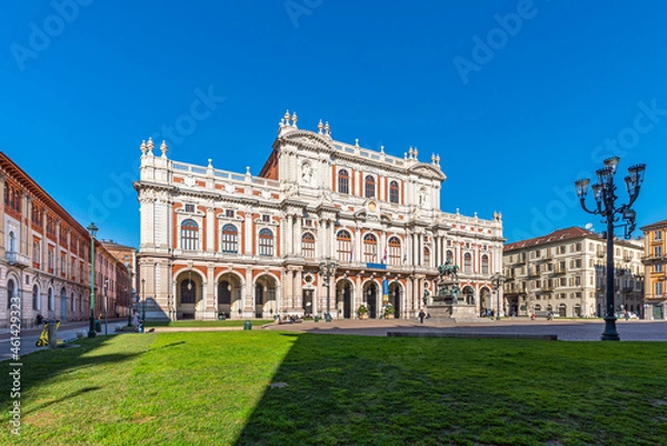Obraz Turin, Italy. March 1st, 2021. National Museum of the Italian Risorgimento housed in the Palazzo Carignano in Turin in Piazza Carlo Alberto.