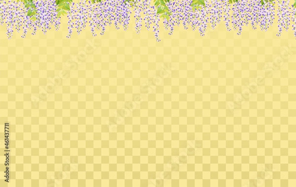 Fototapeta 満開の藤の花とゴールドの市松模様な背景素材
