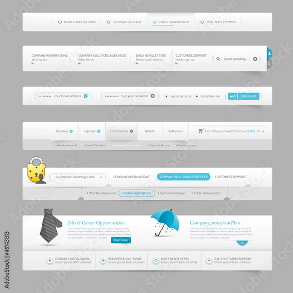 Fototapeta web design template navigation elements with icons