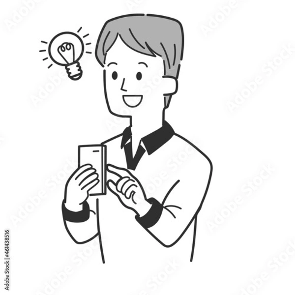 Fototapeta スマホを操作しながらアイディアを閃いた男性