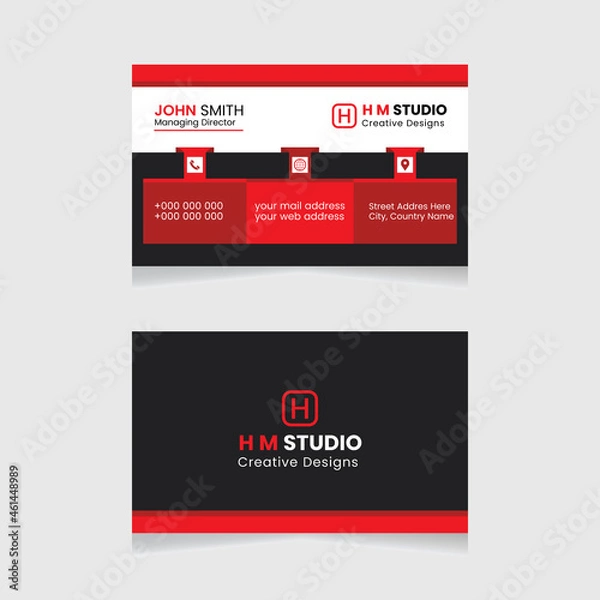 Obraz Vector modern creative simple and clean business card design, red abstract unique luxury and professional name card design, print ready corporate and brand identity design.