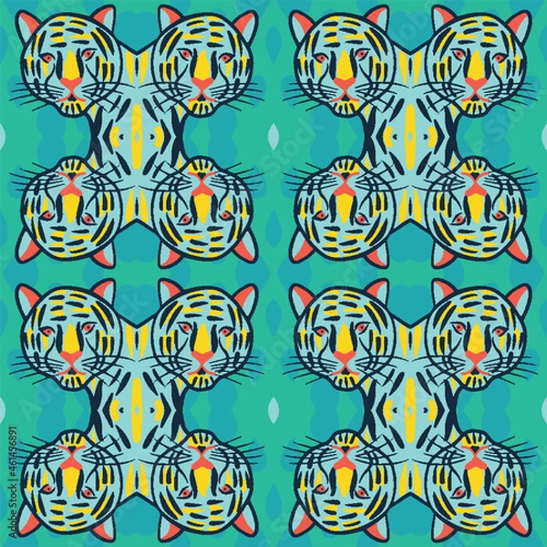 Fototapeta Vector abstract symmetrical kaleidoscopic tigers seamless pattern