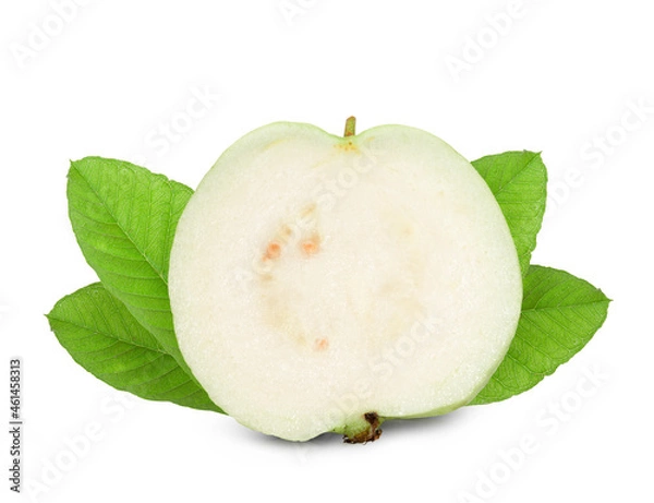 Fototapeta Guava fruit with leaf isolated on white background.