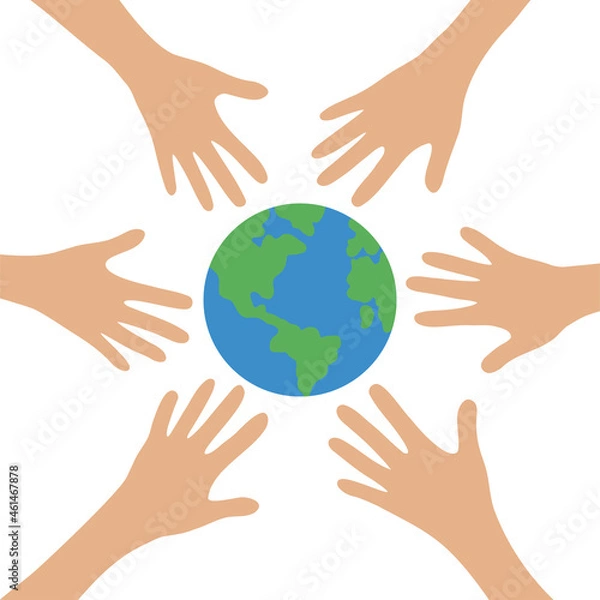 Fototapeta Planet Earth. Circle from different hands. Earth Day concept. Protection, help. Flat vector illustration