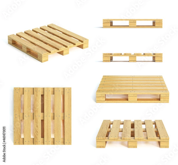 Obraz Wooden pallet various views isolated on white background 3d rendering