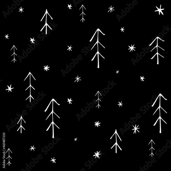 Fototapeta Seamless pattern with christmas trees in scandinavian style on snowy background. Simple minimalistic background for web, pint, wallpaper, wrapping paper, textile, scrapbooking.