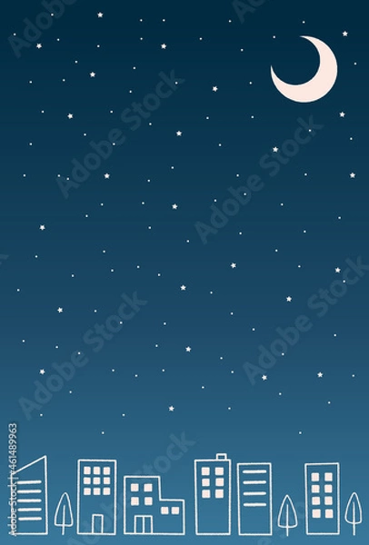 Fototapeta 手描き風のまちなみ_夜のビル群