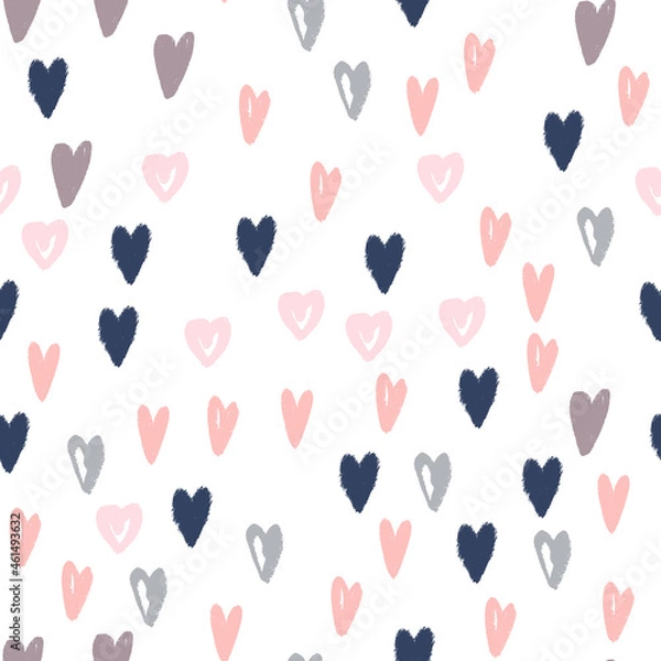 Fototapeta Doodle hearts hand drawn seamless pattern. Modern background texture for wrapping paper, textile design and wallpaper