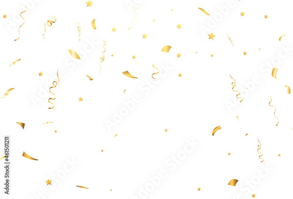 Fototapeta Golden confetti falls on a beautiful background. Falling streamers on stage.	
