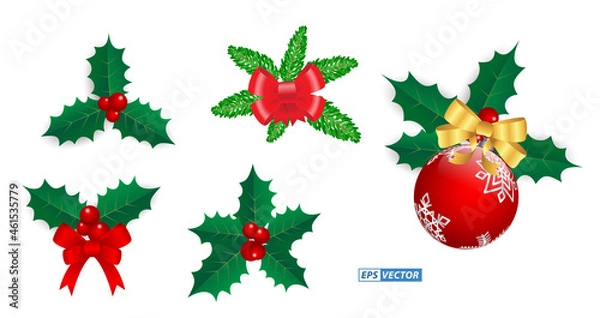 Fototapeta set of realistic decorative christmas isolated or design element christmas theme or christmas ribbon decoration concept. eps vector