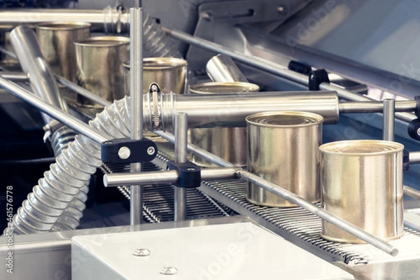 Obraz Industrial machine used in canning production. A close-up view.