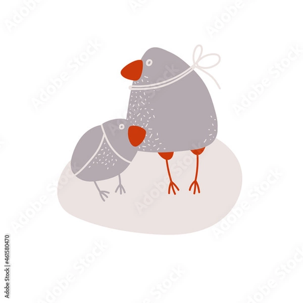 Obraz Vector illustration with birds in grey, pink and red-brown. Suitable for cards,  invitations, paper and others
