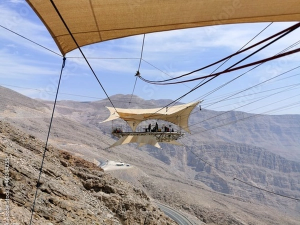 Fototapeta Zipline Jebel Jais in Ras al Khaimah, mountain, ZEA