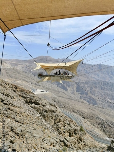 Fototapeta Zipline Jebel Jais in Ras al Khaimah, mountain, ZEA