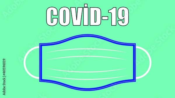 Obraz Covid-19 face mask, on blue background, blue mask with white stripes, isolated, front view