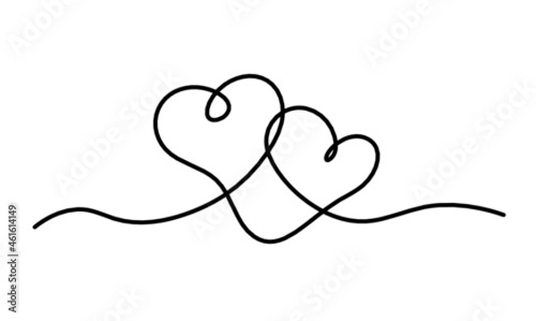 Fototapeta Abstract hearts as continuous line drawing on white as background. Vector