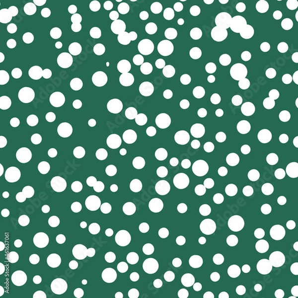 Fototapeta Abstract hand drown polka dots background. Green dotted seamless pattern with white circles. Template design for invitation, poster, card, flyer, textile, fabric