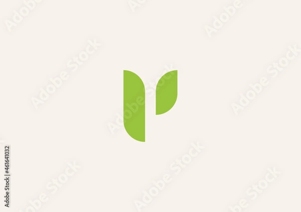 Fototapeta letter P form with leaf icon logo vector. Logo Icon Symbol Vector Design Template.