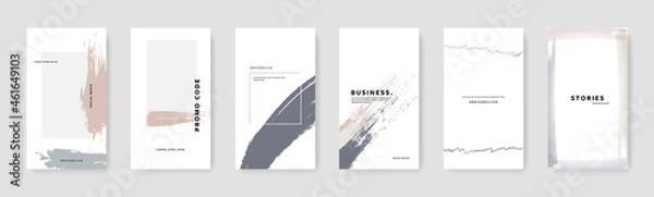 Obraz Minimalist social media story layouts, instagram vertical post templates with brush stroke design elements, vector graphics, earth tones, elegant and clean banners