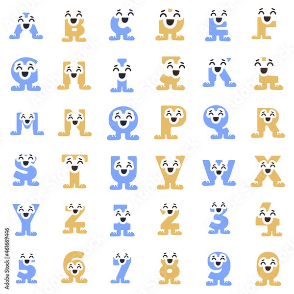 Fototapeta A set of funny characters in the form of letters and numbers in sneakers, vector clip art.