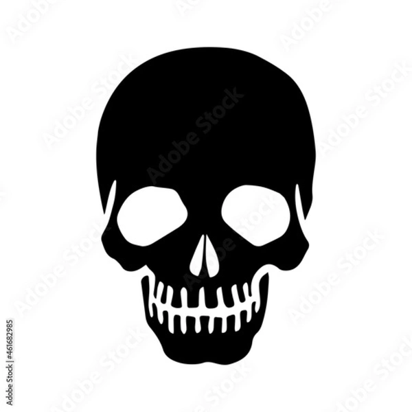Fototapeta The skull icon. Black silhouette of a human skull. Vector illustration isolated on a white background for design and web.