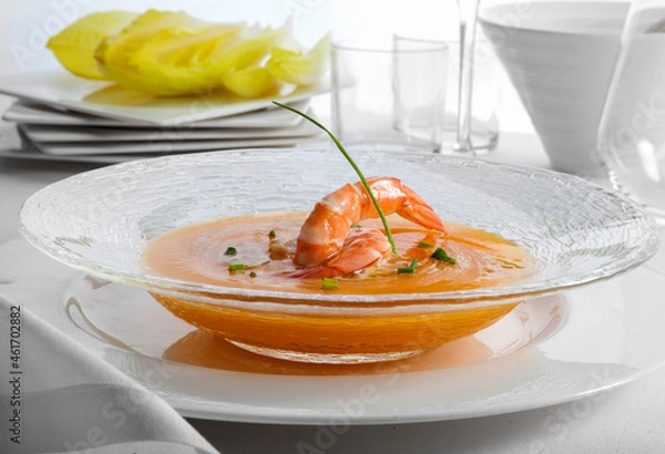 Fototapeta Crema de langostinos, comida de navidad. Cream of prawns, Christmas food.