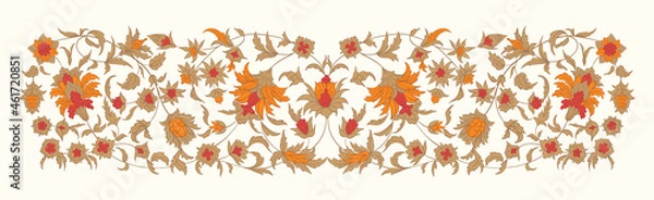 Obraz Vintage vector print. Floral ornament with golden swirls. Flower classic decorative element.