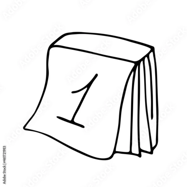Fototapeta Doodle calendar with handwritten inscription “1". New Year, the beginning of the month, stationery. A symbol of a new day and a new life.