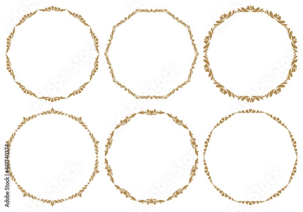 Fototapeta Set of decorative frames. Floral ornaments. Round borders made of decorative elements. Circle pattern. Design background for invitations and holiday cards.