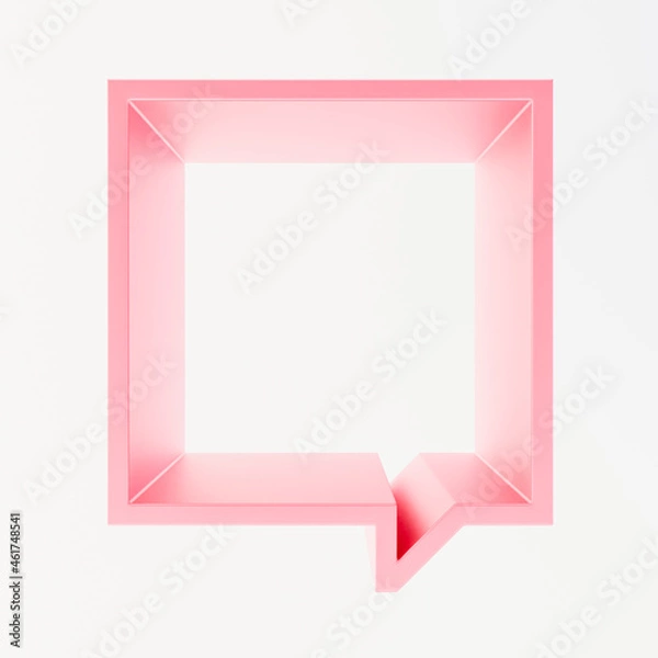 Obraz Scene with soft pink square empty frame-podium or shelf. Shape looks like a quote bubble. Mock up design for showcase, display case, shopfront. Gently color. 3d render.