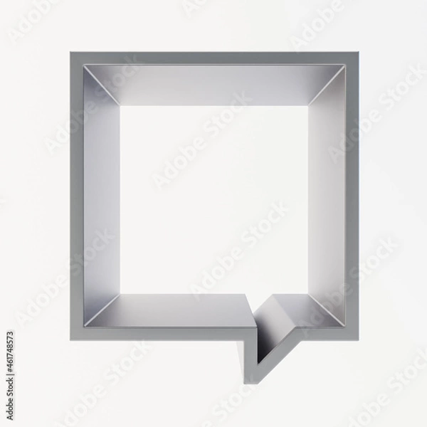 Obraz Dark Zinc, grey square empty frame-podium or shelf. Shape looks like a quote bubble. Mock up design for showcase, display case, shopfront. Shades of grey color. 3d render.