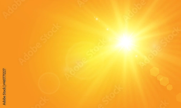 Fototapeta Warm sun on a yellow background. Leto.bliki solar rays.Оrange yellow background.