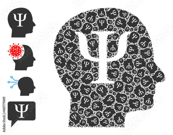 Fototapeta Itself recursion collage psychology. Vector psychology collage is designed of scattered itself psychology elements. Flat design.