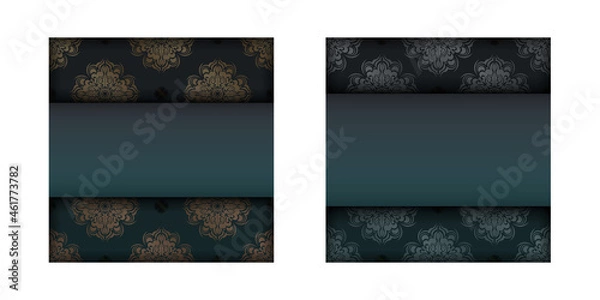 Obraz Green gradient brochure with abstract gold ornament for your design.