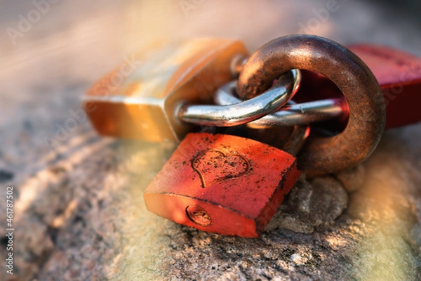 Obraz Three love locks with an engraved heart