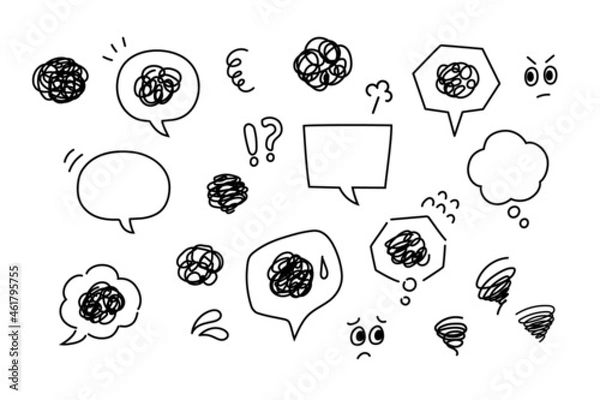 Obraz もやもやと吹き出し素材バリエーション　手描きイラスト