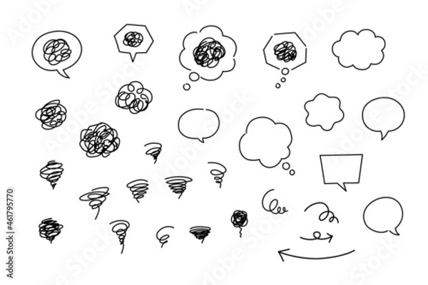 Fototapeta もやもやと吹き出し素材バリエーション / Set of hand-drawn speech bubbles and marks for a comic book design. Vector illustration isolated on white background.