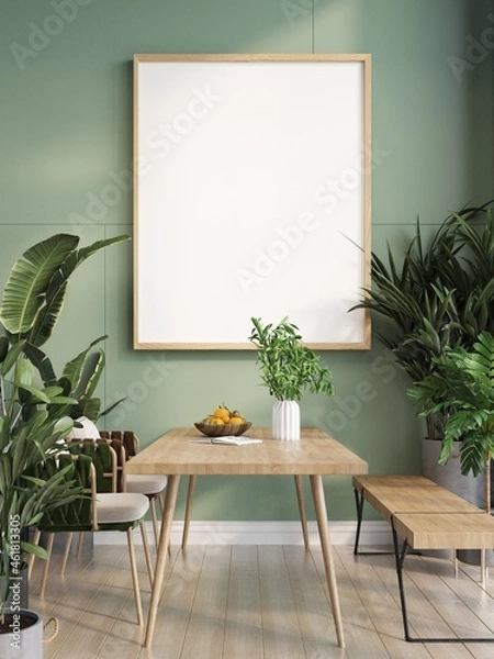 Fototapeta Living room interior house floor template background frame mockup design copy space 3d render